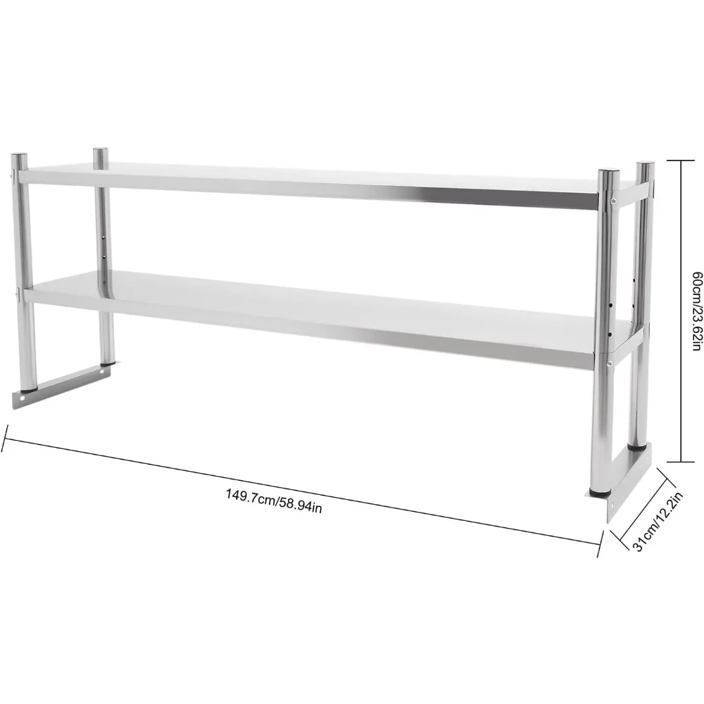 2 Tier Stainless Steel Shelving Heavy Duty Shelving Height Adjustable Rack Storage Shelves Shelf for Commercial Office Garage