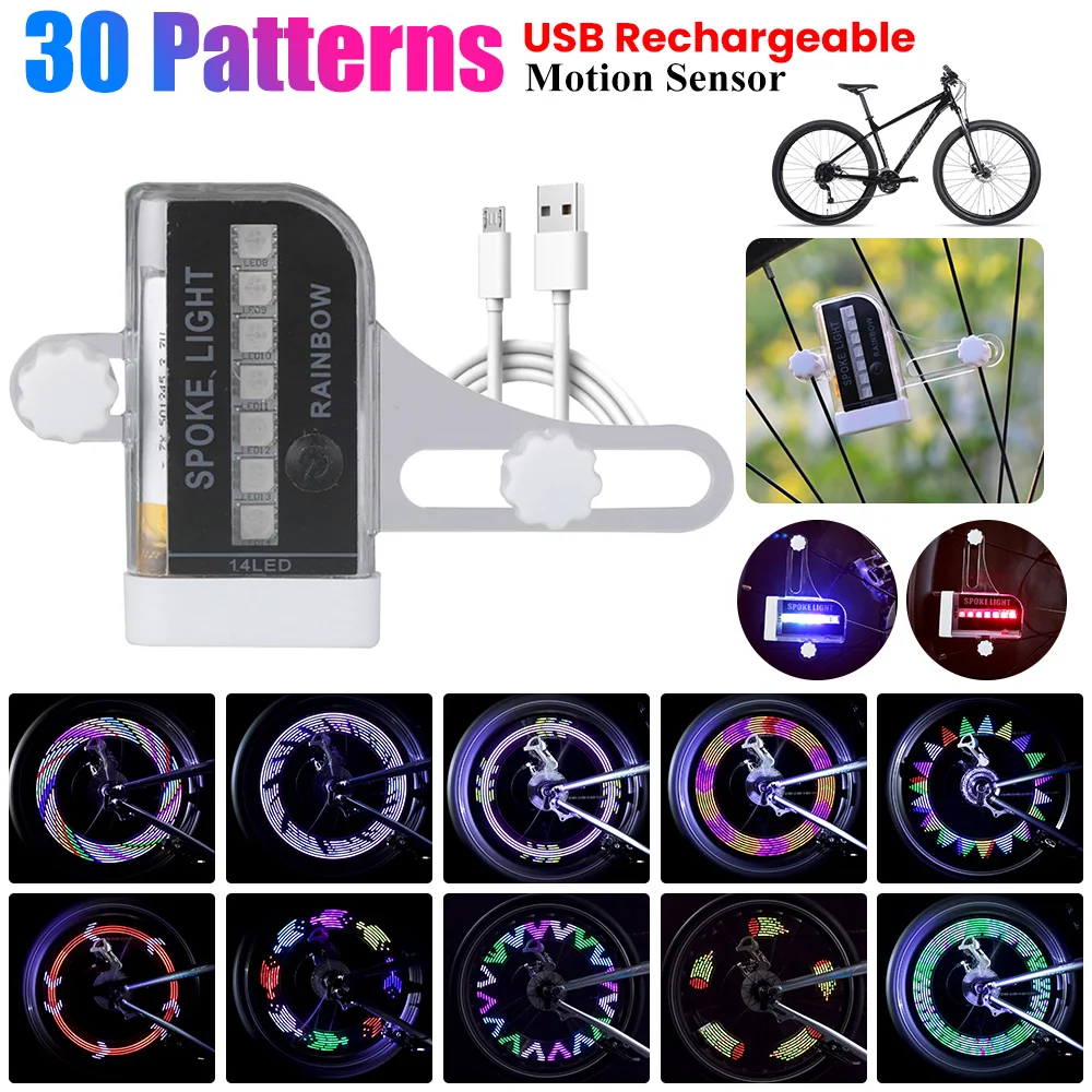 Colorful Bike Wheel Spoke Light USB Rechargeable LED Tire Flash Lights Neon Motorcycle Rim Decor MTB Road Bike Warning Lights