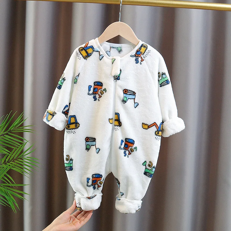 Baby Crawling Padded Sleeping Bag Pajamas Clothes Boys Girls Fall Winter Thickened Coral Fleece Onesie Outwear Snowsuit Jumpsuit