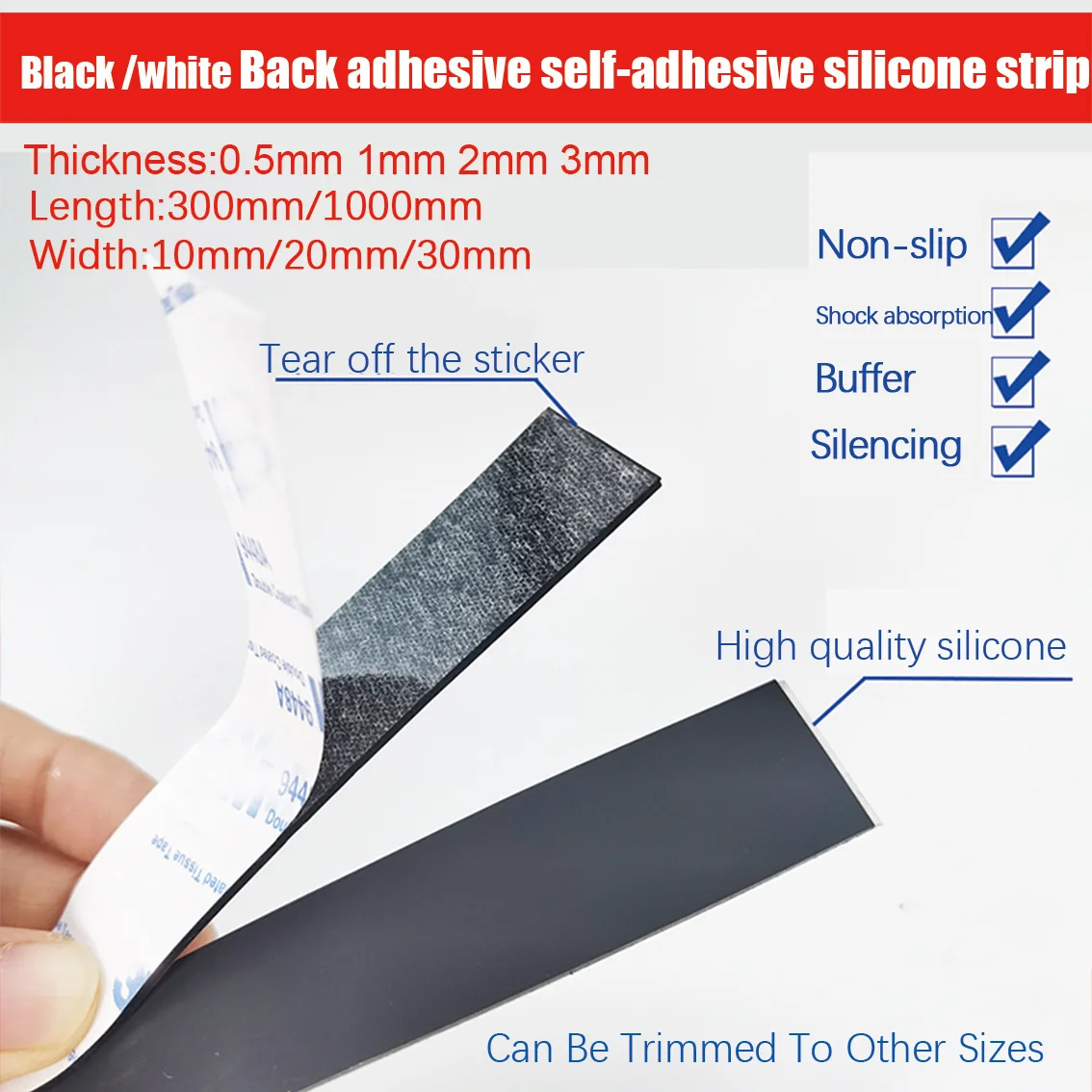 Thick 0.5/1/2mm 3mm Black /white Single-Sided Self-Adhesive Silicone Strip Silicone Rubber Sheet Non-Slip High Temperature Mat