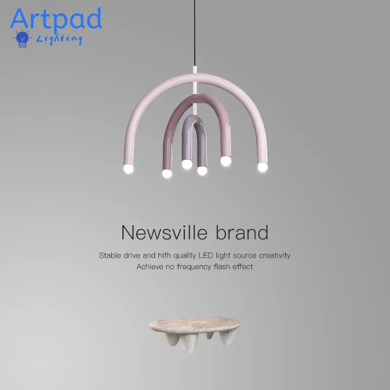 

Italy Designer Rainbow Chandelier U-shaped LED Minimalist Creamy Style Pendant Light for Children's Room and Living Room Decor