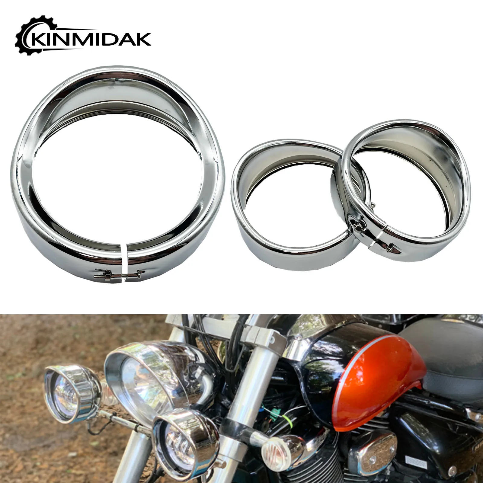 

Motorcycle 7" Headlight Trim Ring 4.5" Fog Light Trim Ring Set Visor Style For Harley Touring Road King Street Glide Softail FLD