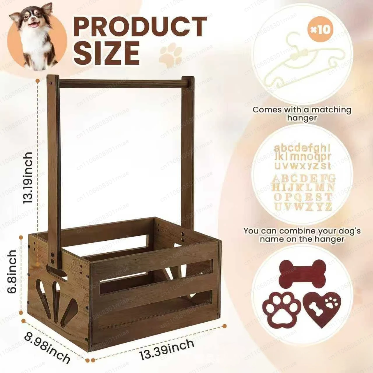 Personalized Wooden Dog Toy Storage Basket With Custom Letters Pet Accessory Bin