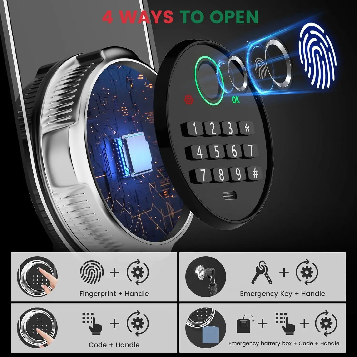 2.0 Cuft Biometric Safe Box, Fireproof Safe for Home with Digital Keypad and Spare Keys, Safety Box for Money, Documents, and ot