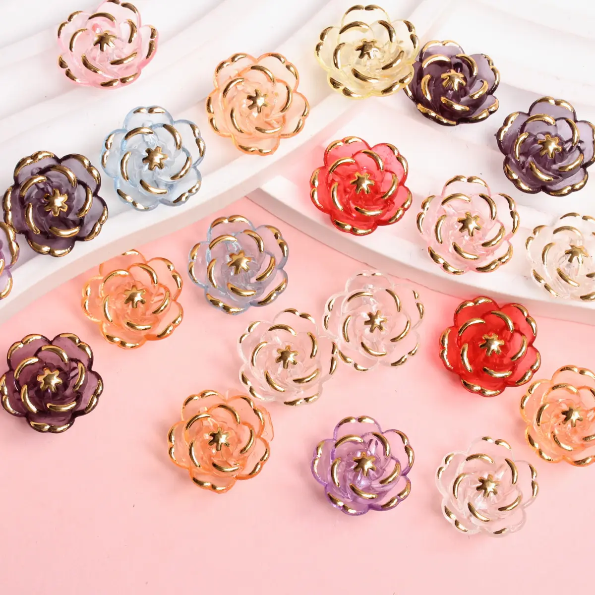 5Pcs 18.6mm Acrylic Golden Edge Rose Flower Beads Phone Chain Making DIY Accessory  Handmade Material Jewelry Accessories