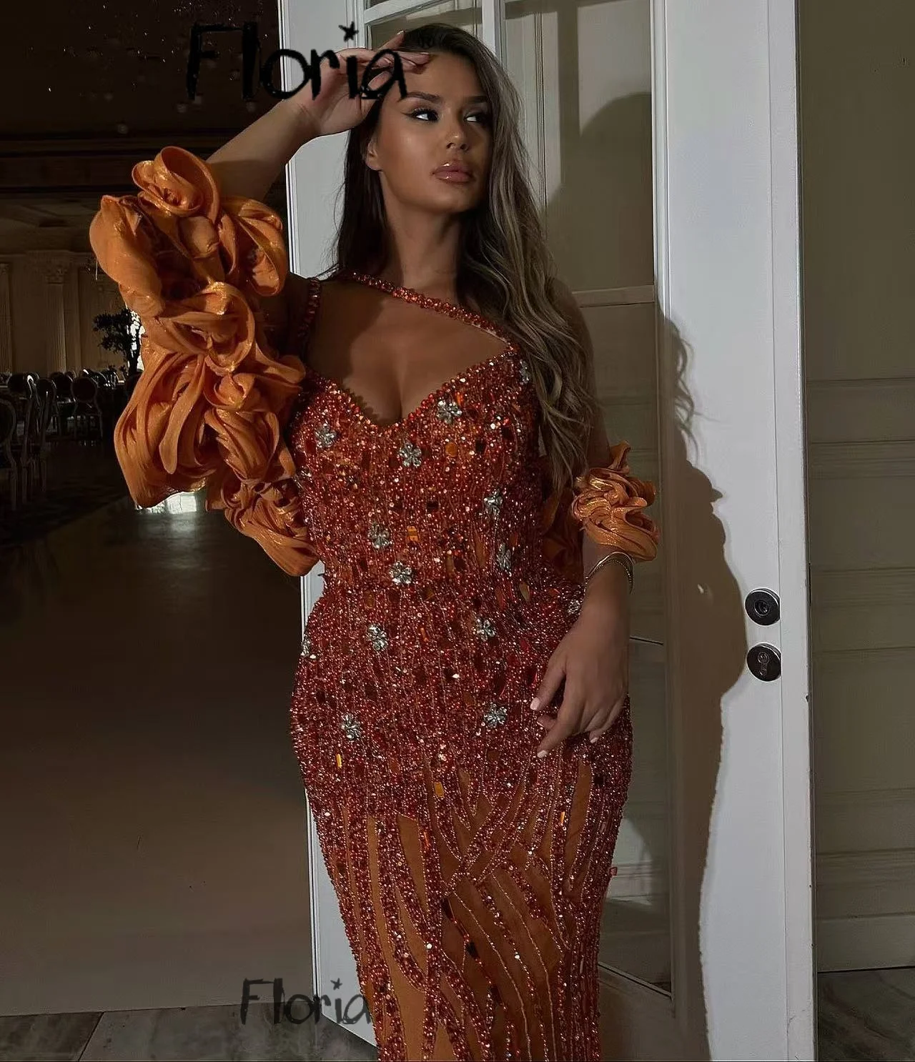 

Африканское темно-оранжевое вечернее платье с плащом, расшитое бисером и блестками, платье русалки для дня рождения, платье на бретелях, милое платье для выпускного вечера по индивидуальному заказу