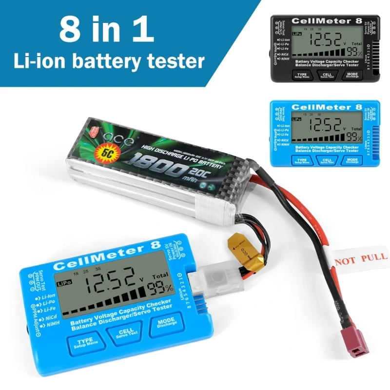 LCD-CellMeter 8  Voltage Digital Battery Capacity Checker Balance Discharger Servo-Tester For Li-Po Li-lon Li-Fe RC-AirplanePart