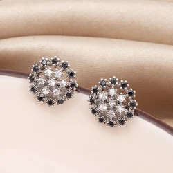 New Fashion Black White Round Flower Exquisite Zircon Earrings For Women Vintage Elegant Summer Vacation Hot Selling Jewelry