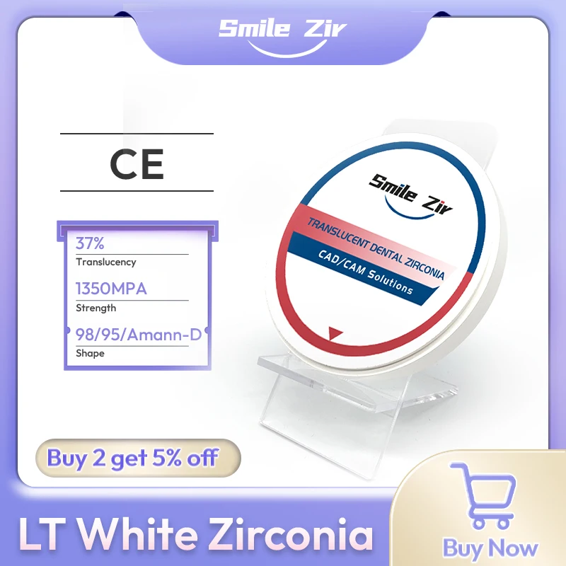 

Стоматологические блоки из диоксида циркония Smile_Zir Dental Lab 98/95/Amann-D Shape LT White для CAD/CAM фрезерования, для длинных мостов и коронок