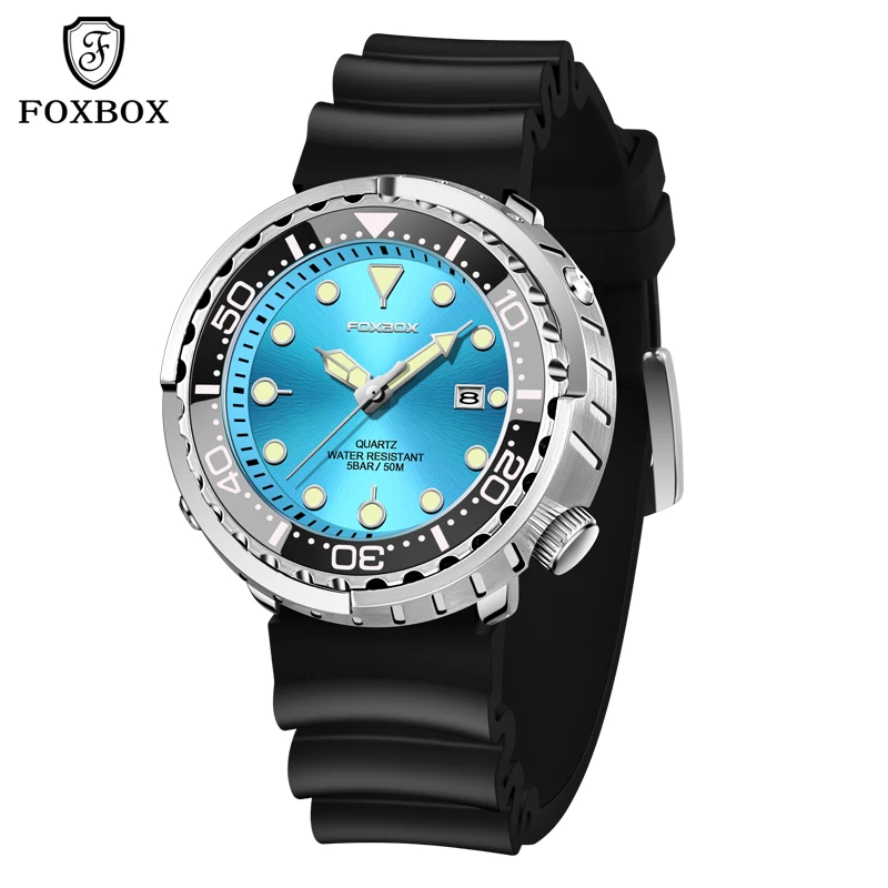 FOXBOX Top Brand Fashion Diver Watch Men 50ATM Waterproof Date Clock Sport Watches Mens Quartz Wristwatch Relogio Masculino image 3