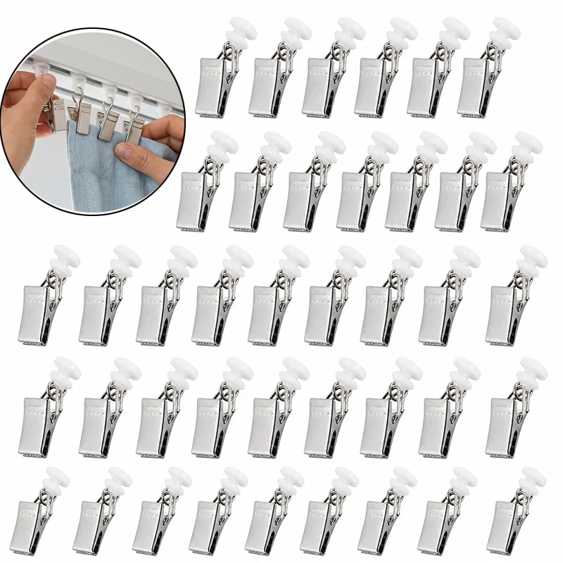 30Pcs Plastic Curtain Track Gliders with Metal Clips Silent Ceiling Curtain Rail Sliders Rollers Hooks Shower Curtain Hanging Ri
