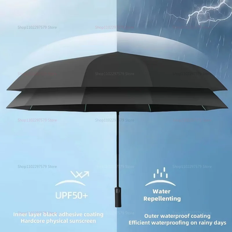 24 العظام الغراء الأسود مظلة أوتوماتيكية بالكامل مع عارضة سميكة ودائمة ثلاثة أضعاف مظلة مظلة قابلة للطي مقاومة للأشعة فوق البنفسجية #4