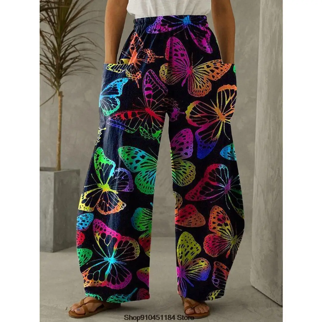 2023 Summer Trend: Women\'s Butterfly Print High Waist Wide Leg Pants - Fashionable and Unique Street Style Summer Outfit