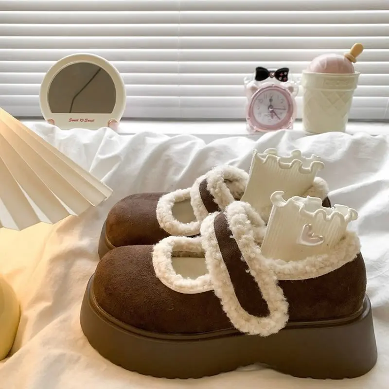 Botas de nieve con forro polar y fondo grueso para mujer, zapatos sin cordones versátiles, zapatos informales cómodos de algodón para personas cortas, invierno