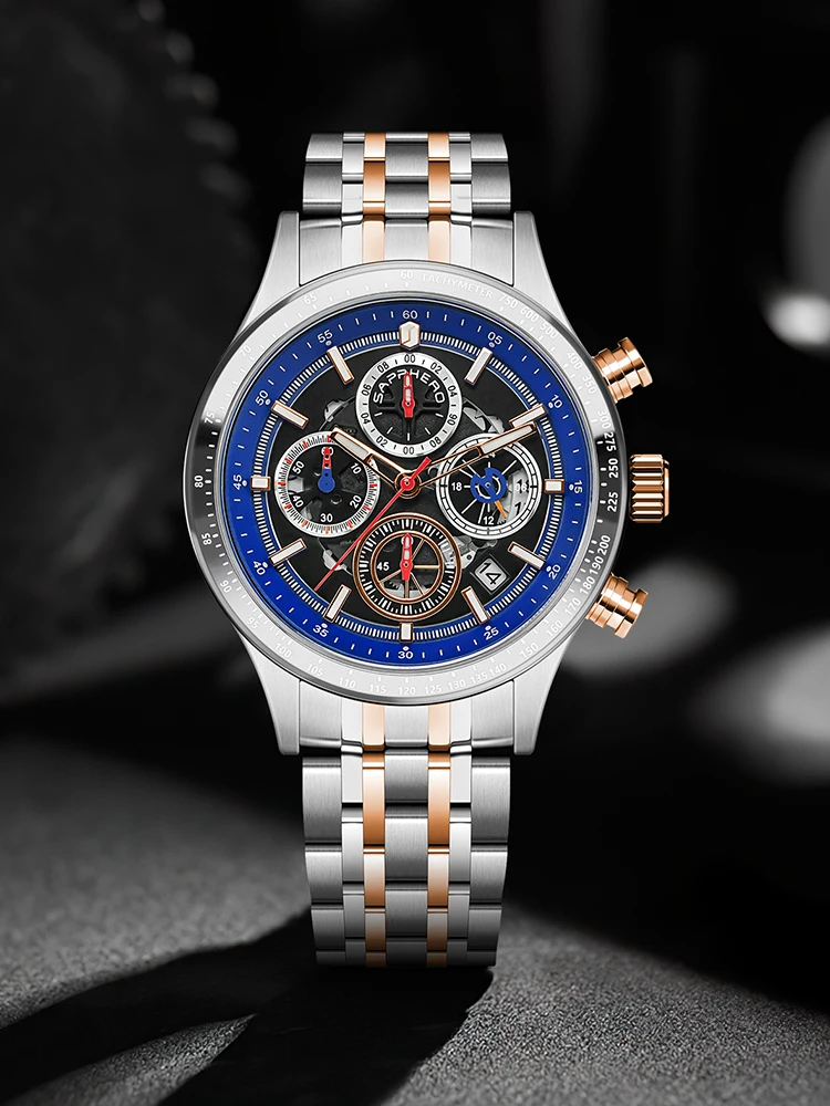 SAPPHERO Men\'s Watches Luxury Brands Men\'s Mechanical Styles Quartz Watches For Men 50M Waterproof Clocks Date Wristwatch