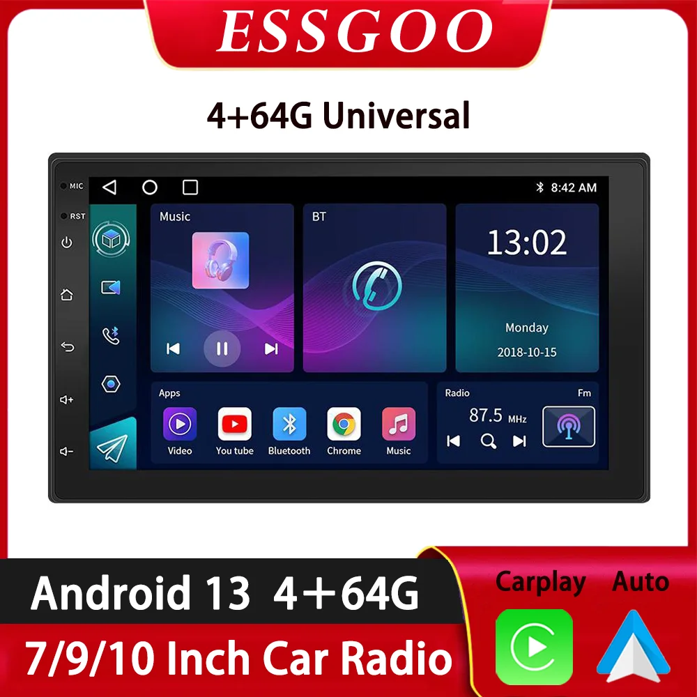 

ESSGOO Car Radio Wireless Carplay Android Auto 2 Din 7"/9" GPS Navigator MP5 Player Glass Screen Wi-Fi FM BT Car Stereo