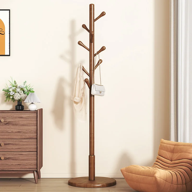 Wooden Clothes Hanger Floor Standing Coat Rack for Bedroom Home Use Simple Vertical Garment Rod Indoor Living Room Bag Holder