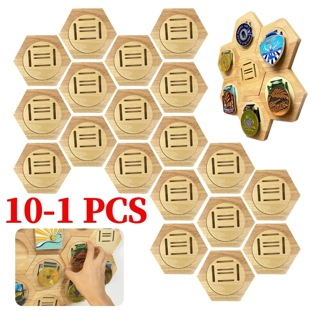 

10-1PCS DIY Wooden Hexagon Medal Display Stand Creative Household Honeycomb Wooden Wall Medal Hanger for Wall Decoration