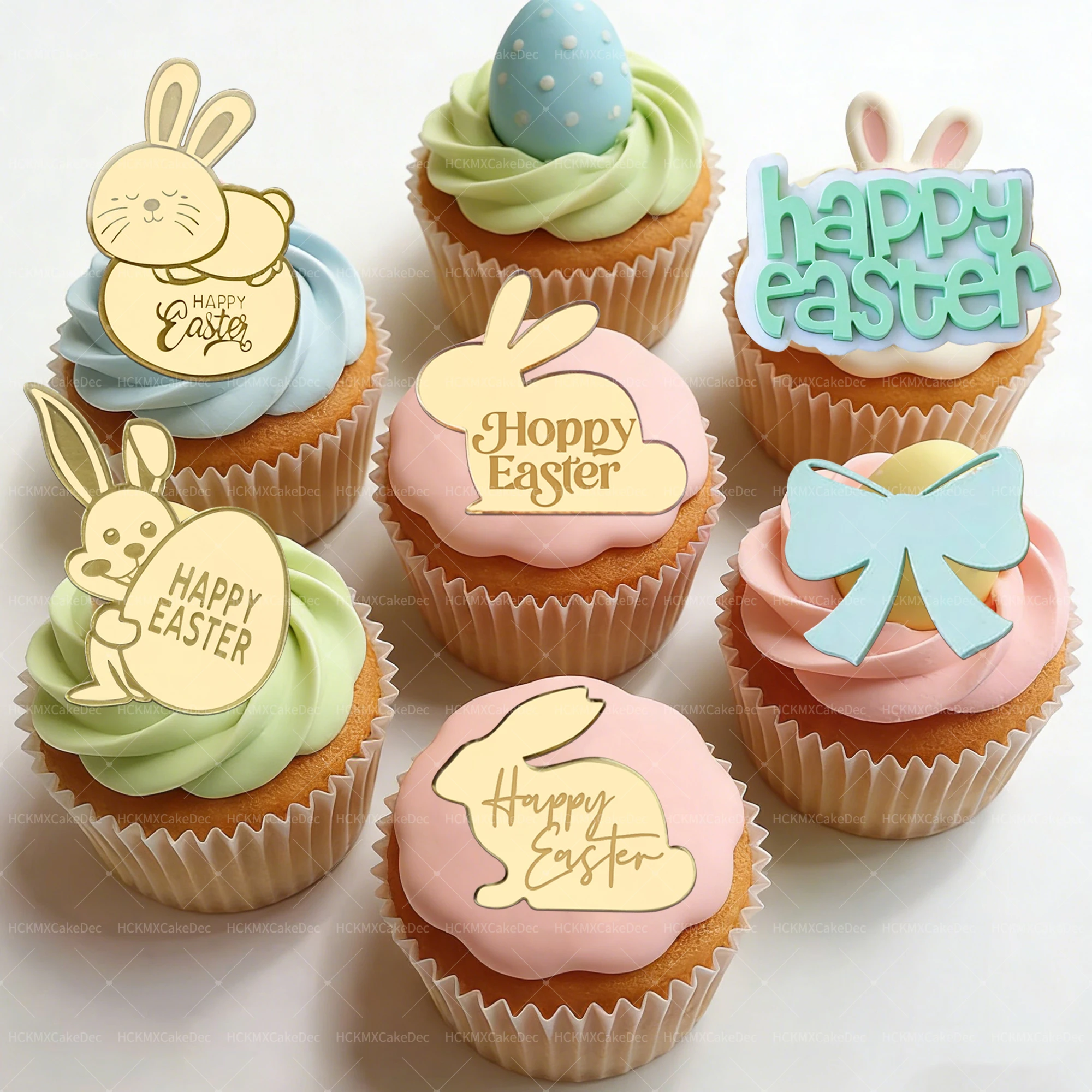 5er/10er-Set Frohe Ostern Cupcake-Topper, goldene Acryl-Hasen-Kuchendekoration für Osterpartys und Dessert-Deko