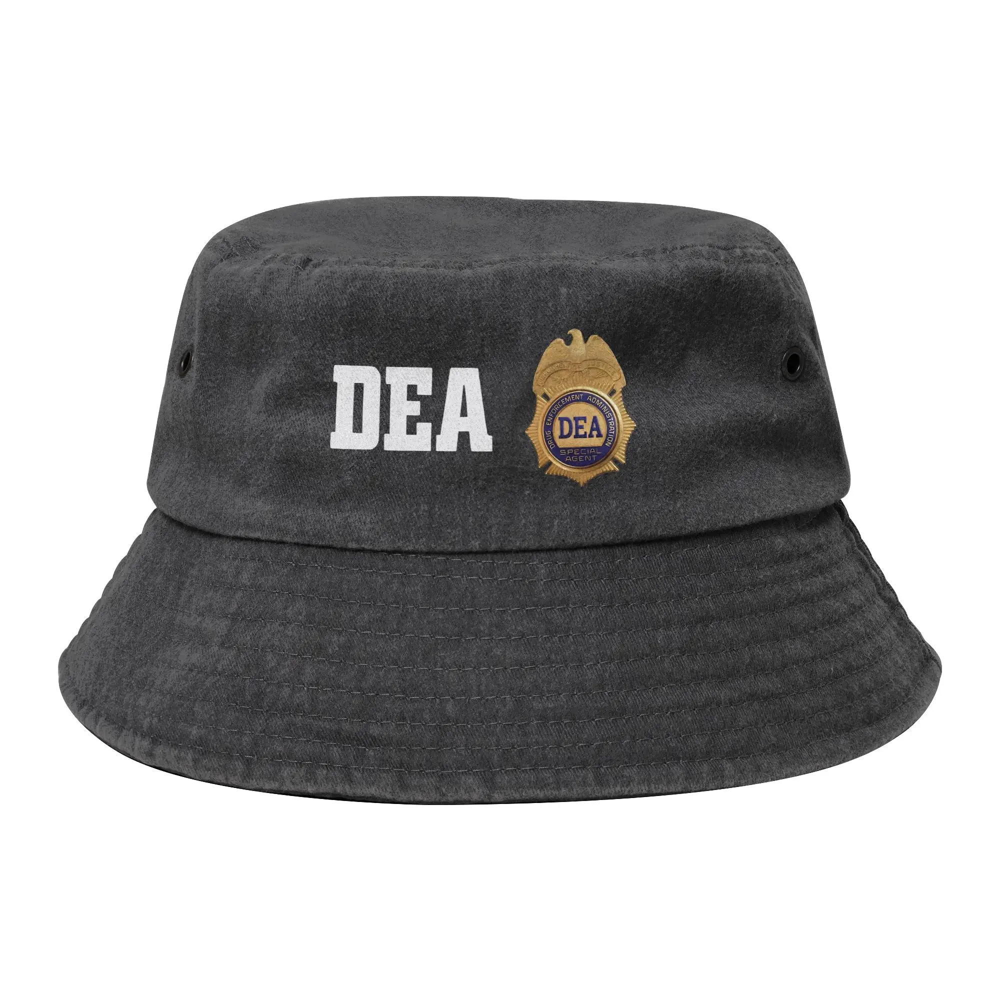 DEA US Federal Interdiction Agency Logo Bucket Hat for Woman Beach  Distressed Denim Sun Hat Streetwear Fishing Caps Headwear