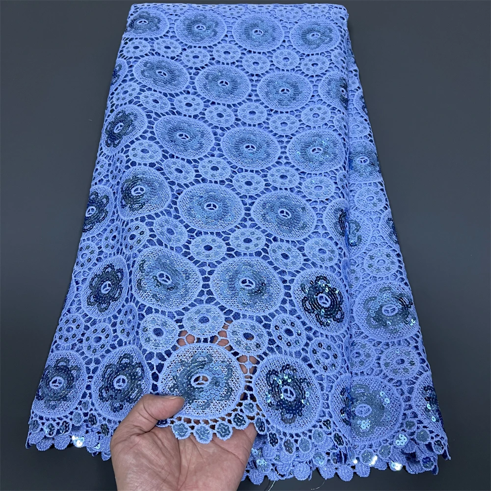 

Высококачественная африканская нигерийская кружевная ткань, вышитый тюль, для свадебных и праздничных платьев, гипюр с пайетками, водорастворимый, 5 ярдов, PS0061