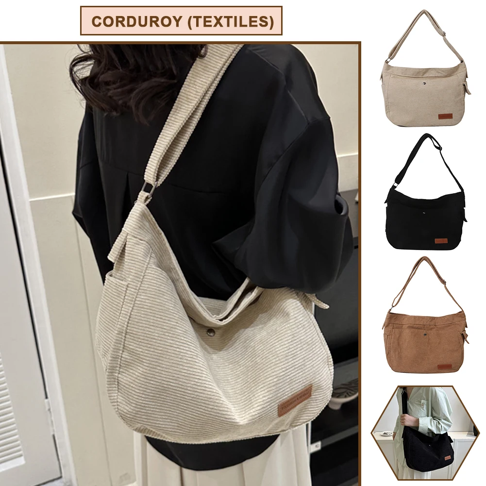 

Women Casual Shoulder Bag Large Capacity Versatile Messenger Bag Corduroy Adjustable Strap Solid Color Female Leisure Dating Bag