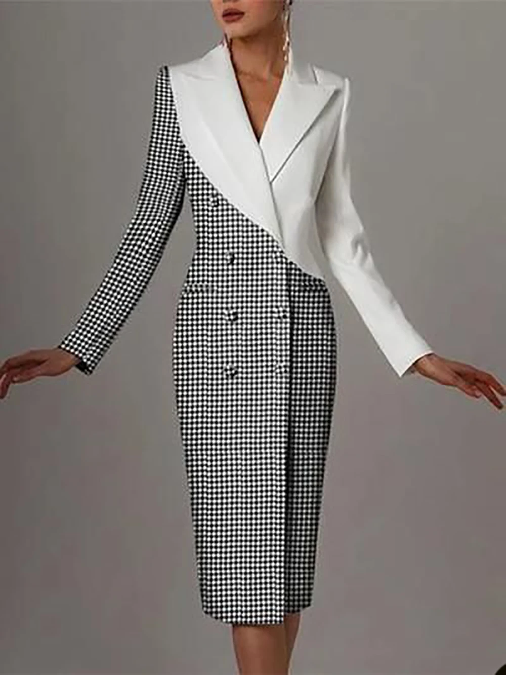 Fashion Plaid Double Breasted Women Slim Long Jacket Suits Ladies Prom Evening Guest Formal Wear Customized Blazer