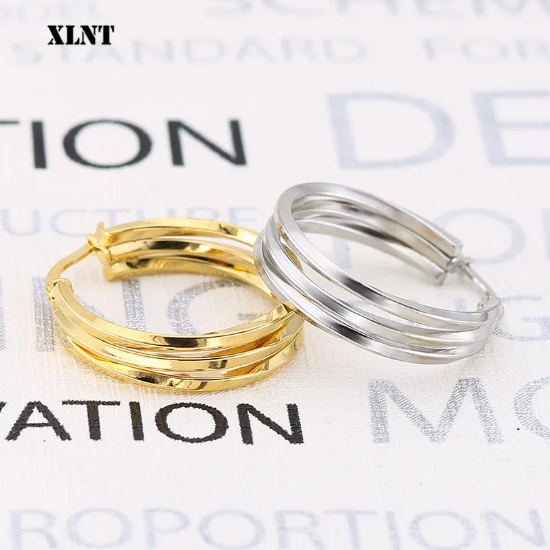 XLNT Trendy Fashion Elegant Hoop Earring Woman 2019 New Vintage Gold Color Cheap korean Statement Earrings Accessories brincos