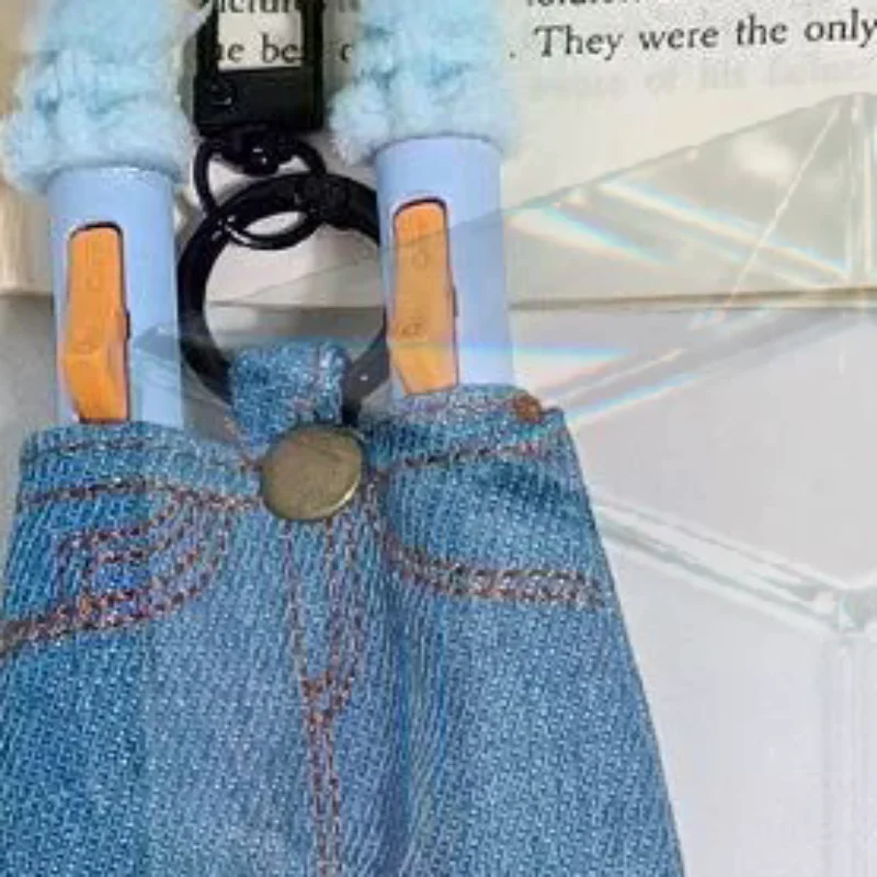 Ins Creative Mini Denim Pants Pen Holder Clip Vintage Denim Skirt Pencil Case Keyring Pendant Portable Fabric Stationery Bag
