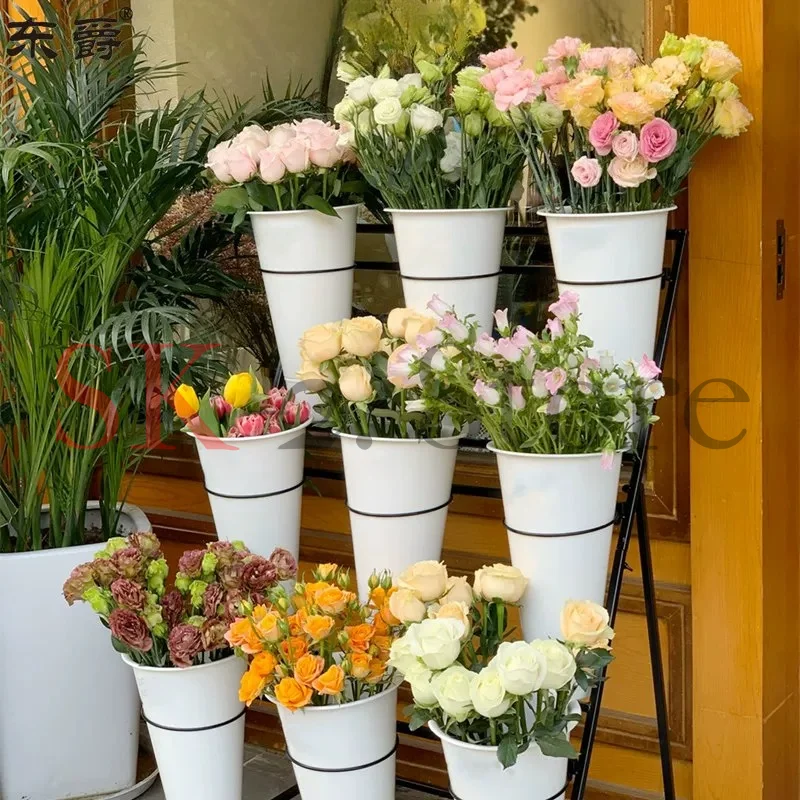 Multi-layer ladder movable with wheels to grow flowers Wake up flower bucket frame Floral shelf