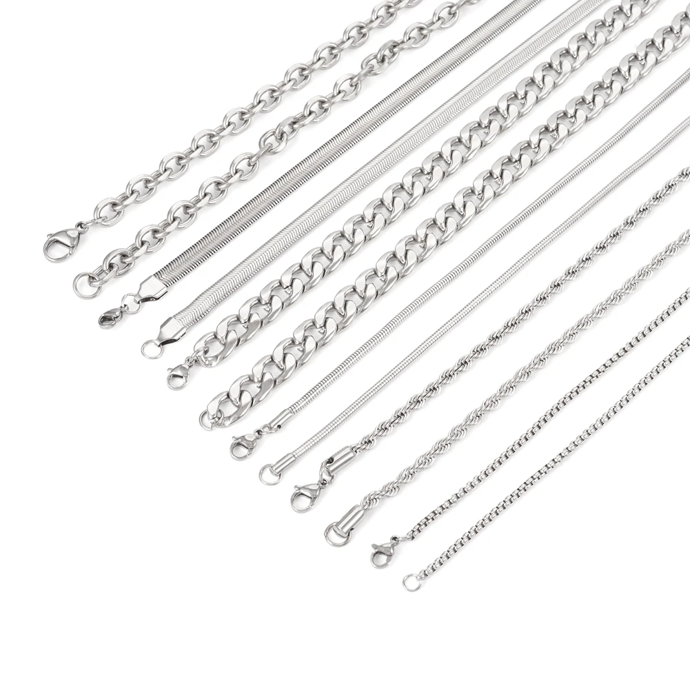 

6Pcs 6 Styles Titanium Steel Cable & Snake & Rope & Box Chain Necklaces Set for Men Women Jewelry Making