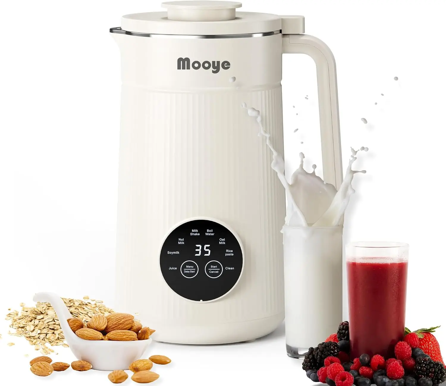 Automatic 8-in-1 Plant-Based Milk Maker Blender, 35 oz (1L) Nut Milk Machine with 10 Blades for Homemade Soy, Almond, Oat, Nut Milk and Juice, 12-Hour Delay, Self-Cleaning, 2-Hour Keep Warm, Boil Water