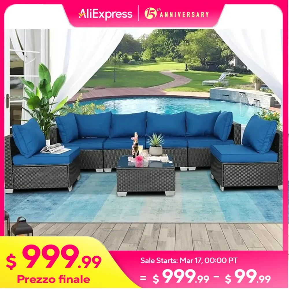 Patio Furniture Sets Outdoor Sectional PE Rattan Outdoor Furniture Patio Conversation Set with Cushions for Balcony Lawn