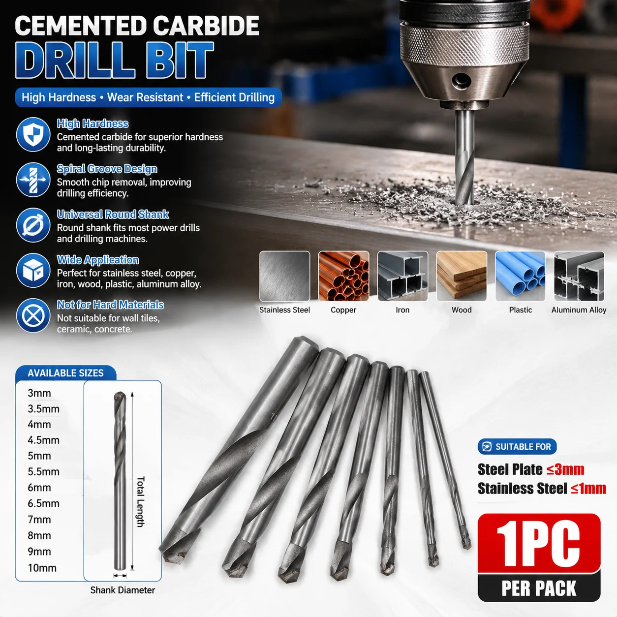 3-10 MM Solid Tung-sten Carbide Drill Bits For CNC Carbide T Wist Drill Bit Metal Drill Tung-sten Steel Drill Metal Working Tool