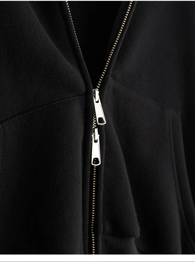 Irregular Sweatshirt~ Black Hooded Sweatshirt Women's Jacket, All-Cotton, Loose Fit, Casual, Slimming, New Autumn Style