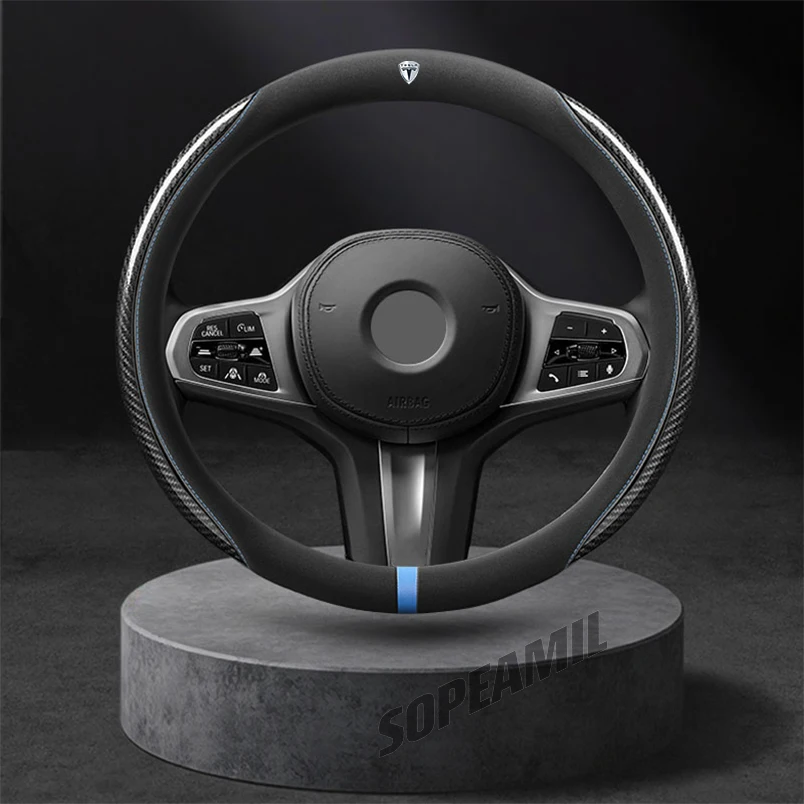 

For Tesla Model 3 Model Y Model S Model X Roadster Accessories Auto Suede Carbon Fiber Anti-Slip Protection Steering Wheel Cover