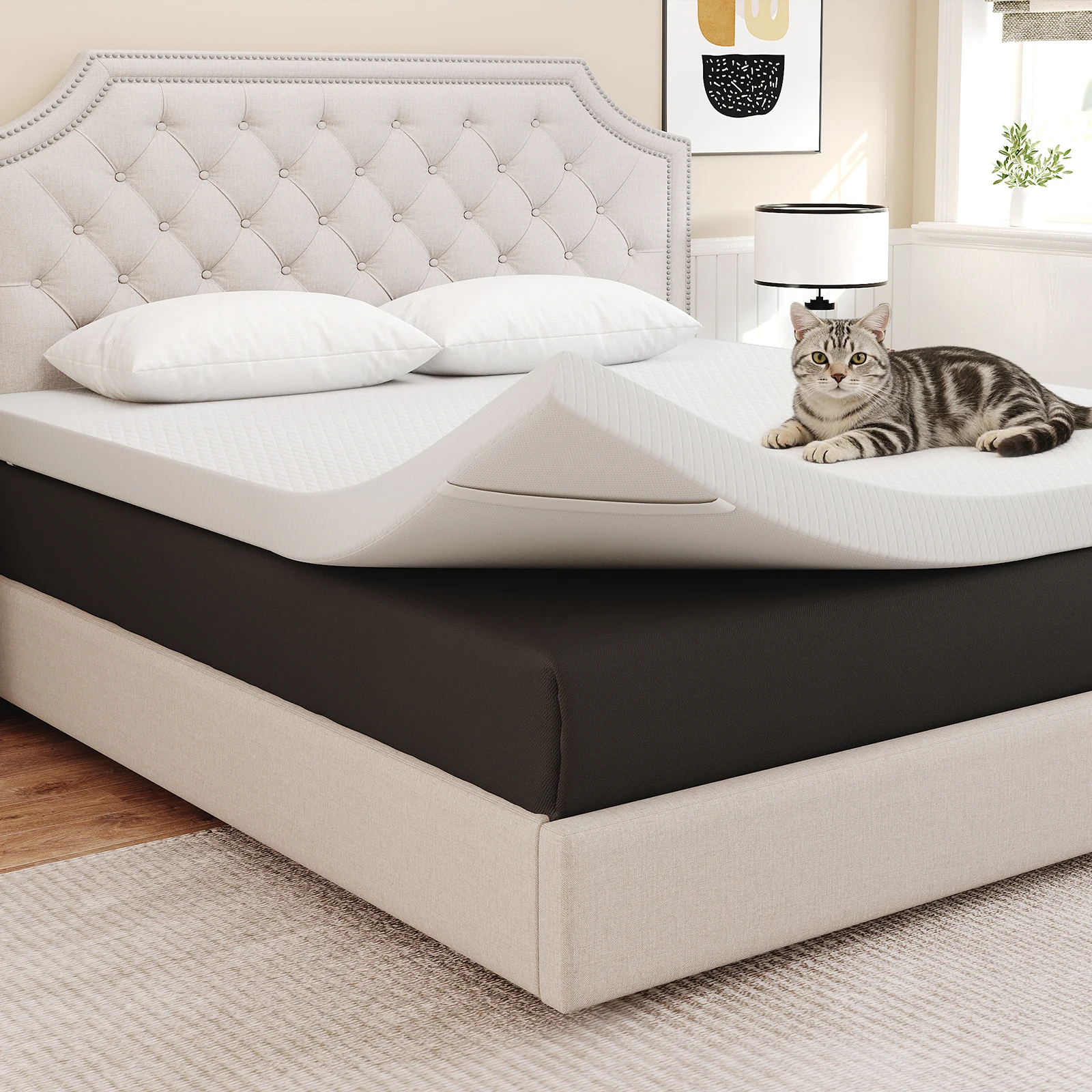 

Топпер для матраса JHK 4 дюйма с тканевым чехлом, из пены с эффектом памяти, толстый, с гелевым наполнителем, охлаждающий, дышащий.