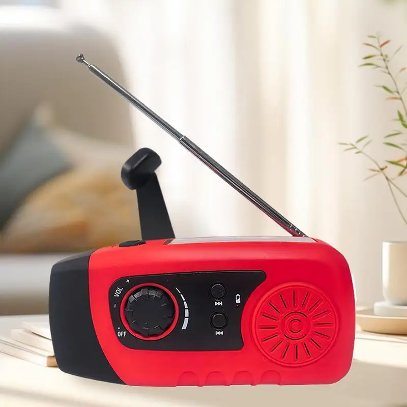 كرنك اليد راديو 2000mAh تعمل بالطاقة الشمسية راديو مصباح ليد جيب بطارية قابلة للشحن شاحن الهاتف الخليوي للمشي في الهواء الطلق انقطاع