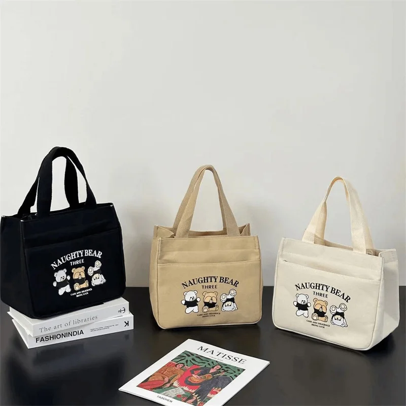 Cartoon Cute Printed Pattern Canvas Versatile Handbag Office Worker Lunch Bag Tote Bag