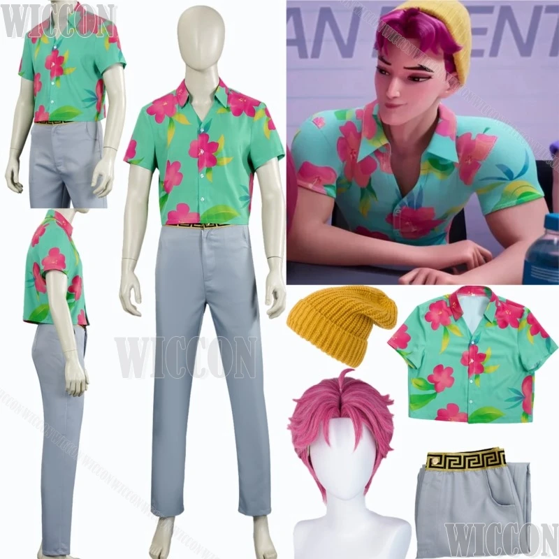 

Abby Soda Pop Kpop Demon Hunter Saja Boys Косплей ComicCon Зеленый узор Рубашка Парик Вязаная шапка Хэллоуин Идол Группа Сценический наряд