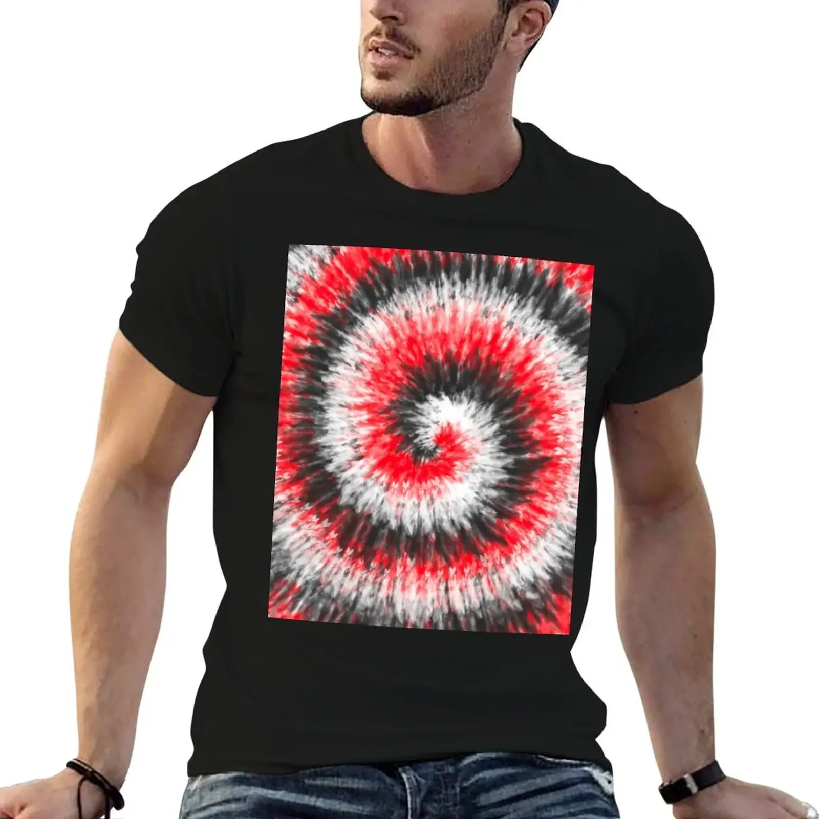 Red and Black Tight Spiral Tie Dye T-Shirt plus size tops cotton graphic tees tops mens t shirt