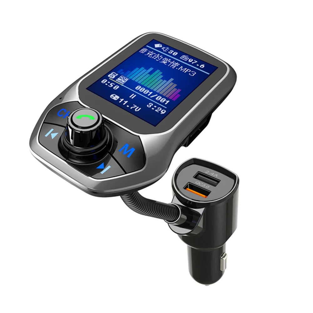 Car FM Transmitter 1.8" Color Bluetooth 5.0 Wireless Mp3 Player Modulator QC 3.0 Dual USB Charger Hands-free U disk / TF Card