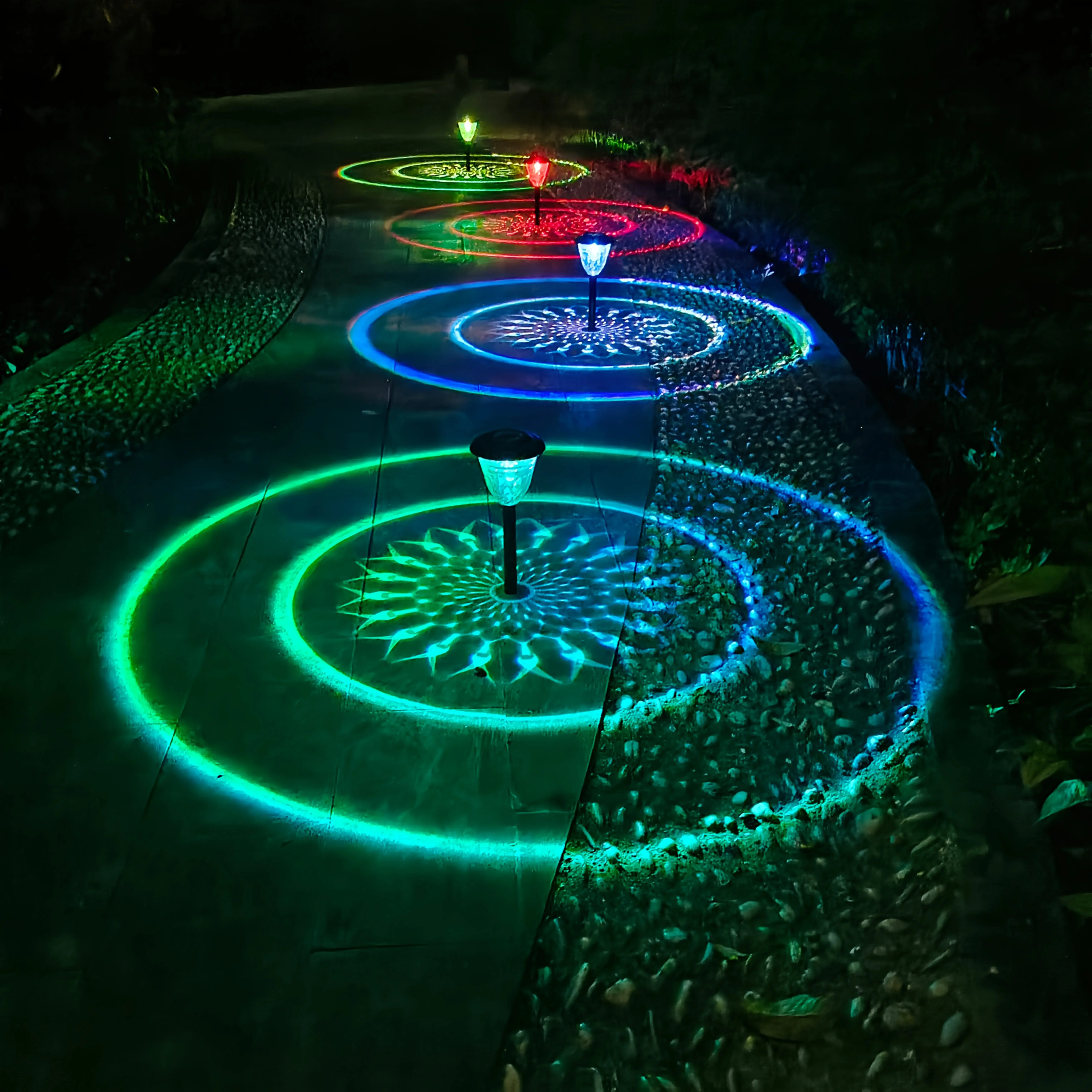 

Solar Lights Outdoor Waterproof RGB Color Changing Garden Lights Solar Powered Auto On/Off Outside Grass Path Landscape Lighting