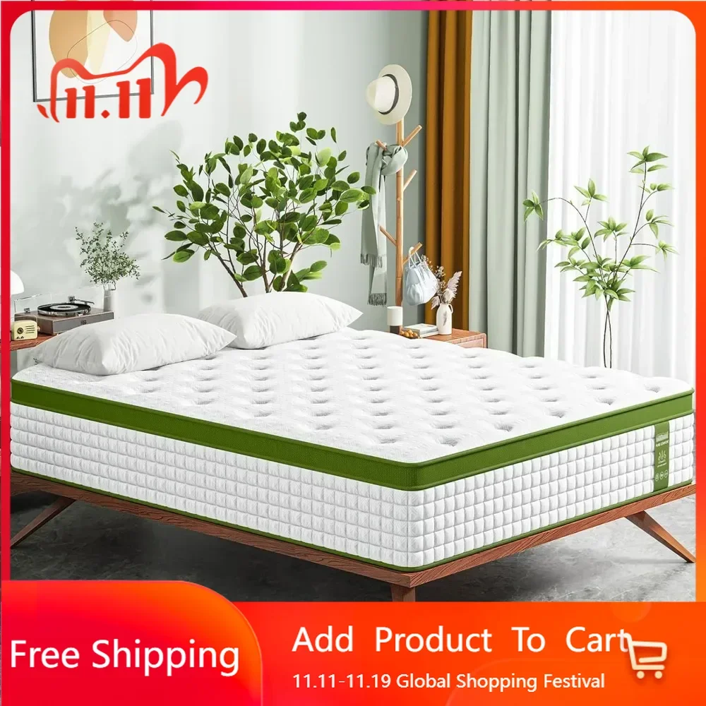 King Mattress with Gel Memory Foam and Pocket Springs, Pressure Relief & Motion Isolation, No Odor, 14 Inch Hybrid Mattress