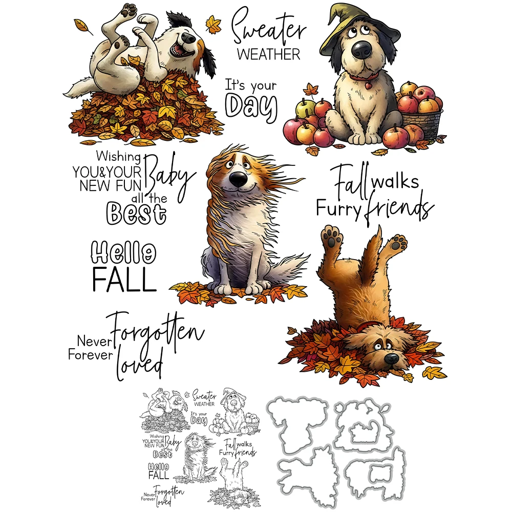 Mangocraft Cute Dogs On Windy Days Cutting Dies Clear Stamp DIY Scrapbooking Metal Dies Silicone Stamp For Cards Albums Decor