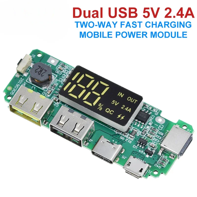 5PCS LED Dual USB 5V 2.4A Micro/C ประเภท USB Power Bank 18650 โมดูลชาร์จแบตเตอรี่ลิเธียมแบตเตอรี่วงจรป้องกัน