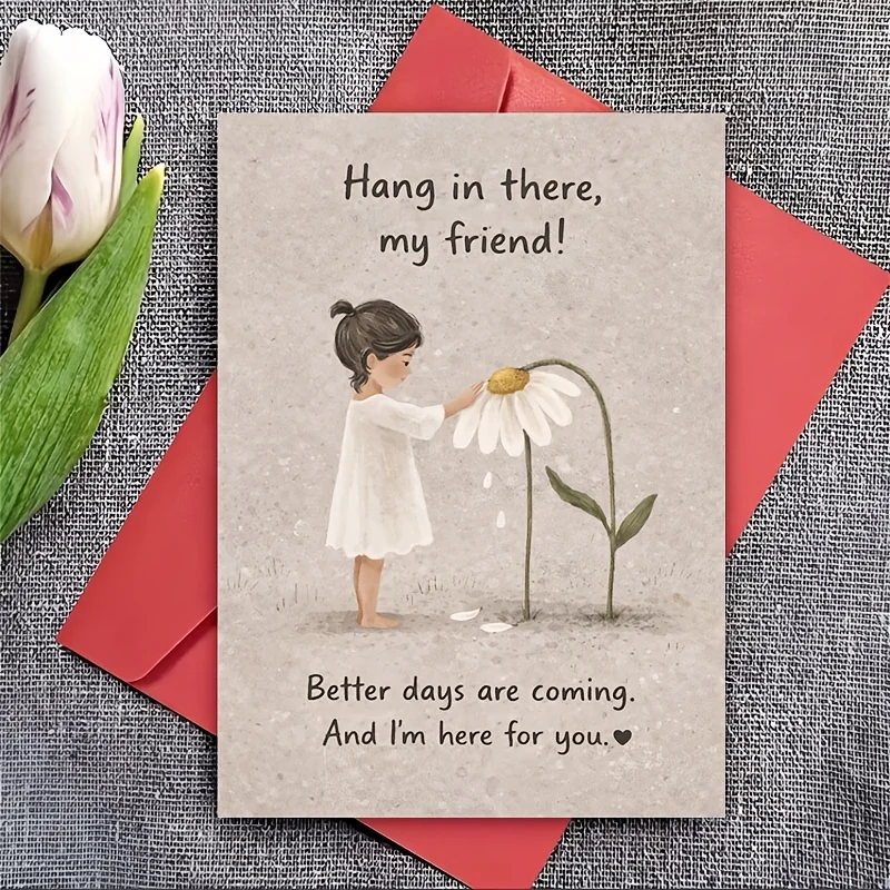 One Envelope, One Greeting Card - Encouraging Exquisite Greeting Card, Daisy Art, Hang in There, Message for Friends, Partners