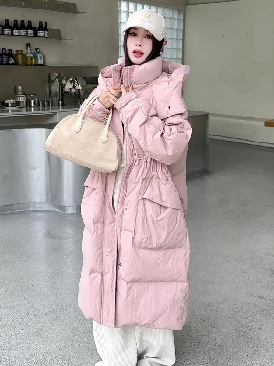 Cappotto Lungo Bianco Invernale 2025 alla Moda per Donna, Giacca Imbottita Antifreddo con Cappuccio, Capospalla Elegante e Caldo per il Pendolarismo