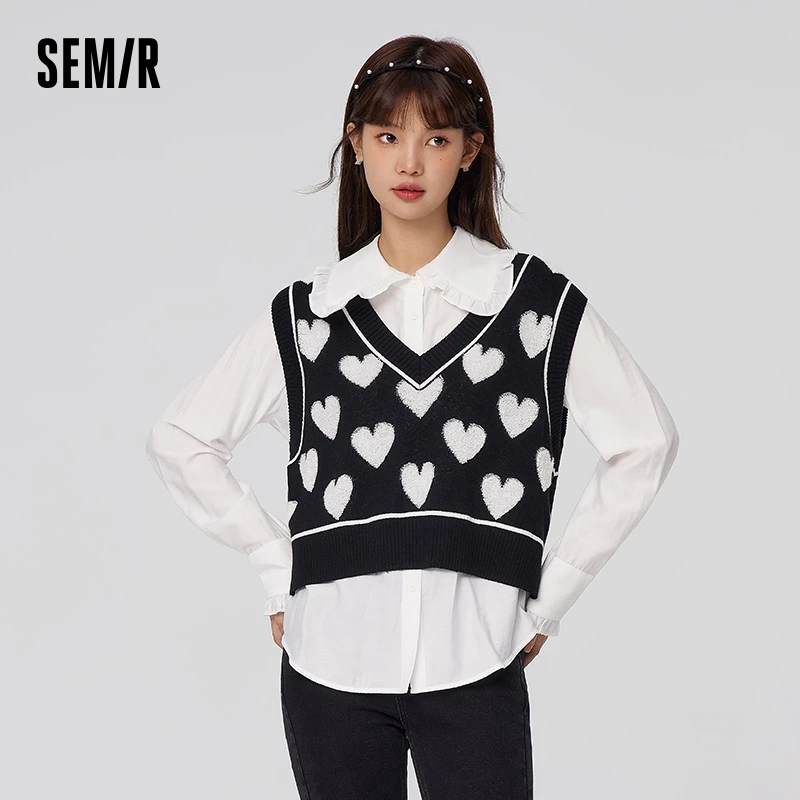 Semir Long-sleeved Shirt Women Doll Collar Love Vest 2023 Spring New Loose Shirt