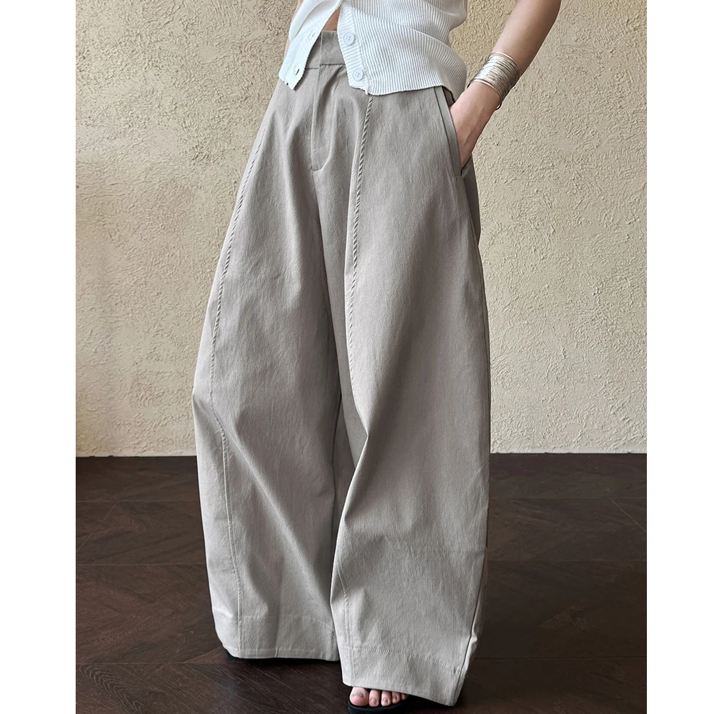 ใหม่มาถึงผ้าฝ้าย 62% ผู้หญิงกางเกงขากว้างใหญ่เอวสูงสบายๆตรงกางเกงหญิงเสื้อผ้าผู้หญิงกางเกง